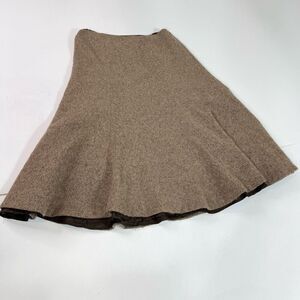 LAUREN Ralph Lauren Midi Skirt Womens 8 Brown Virgin Wool Blend Godet Flare